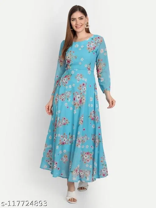 Flared Skater Kurti for Women (Aqua Blue, 5XL)