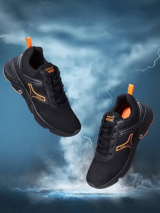 Campus Ridderr Sports Shoes for Men (Black & Orange, 6)