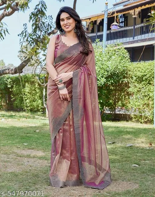 Tissue Printed Saree for Women, Peach (6.3 m)