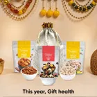 Designer Potli + Gourmia Trail Mix - Feast Mix 150 g + Gourmia Roasted Almonds 100 g + Gourmia Roasted Cashews 100 g