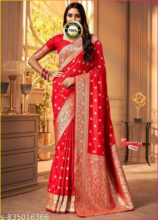 Zari Woven Kanjeevaram Saree for Women (Red, Free Size)
