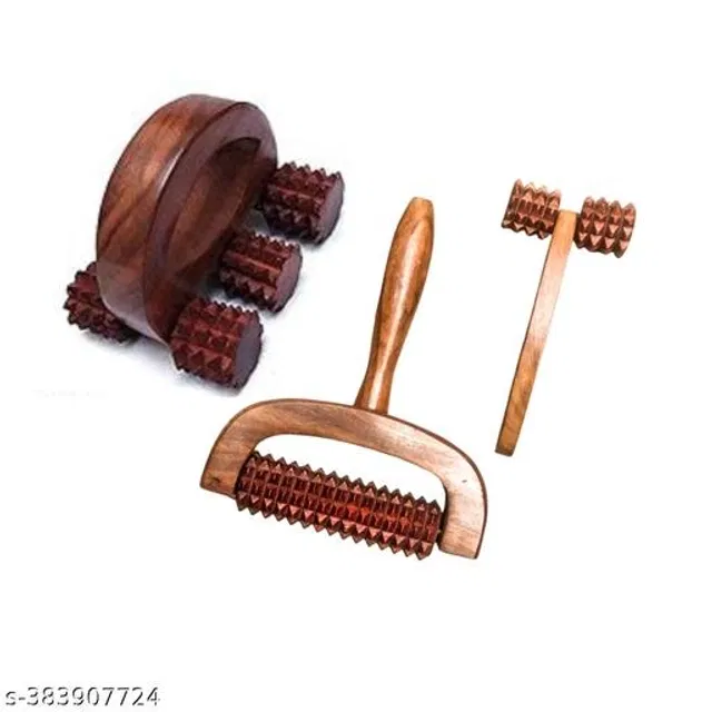 Wooden Body Massager Set (Brown, Set of 3)
