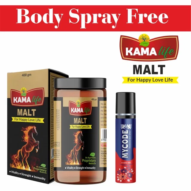 Ayurvedic Kama Life Malt Good Health Powder (400 g) with Free Mycode Kiss Me Body Spray Deodorant (150 ml) (Set of 2)