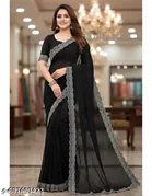 Georgette Embellished Saree For Women, Black