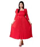 Cotton Blend Solid Midi Dress for Women 