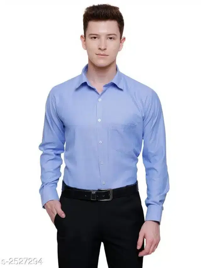 Cotton Solid Full Sleeves Shirt for Men (Sky Blue, XL)