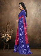 Art Silk Printed Saree for Women, Pink & Blue 