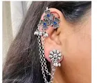Samridhi Latest trending ear cuff floral blue silver oxidized earrings
