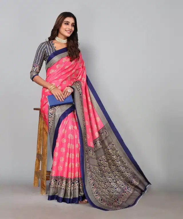 Saree with Unstitched Blouse for Women (Peach)