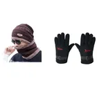 Woolen Cap with Neck Warmer & Gloves for Men & Women (Multicolor, Set of 2)