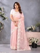 Shining Net Embroidered Saree for Women 