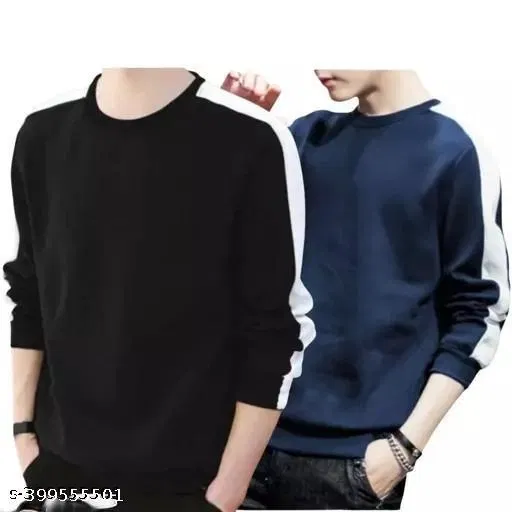 Cotton Blend Solid T-Shirt for Men, Black & Blue, Pack of 2 (XL)