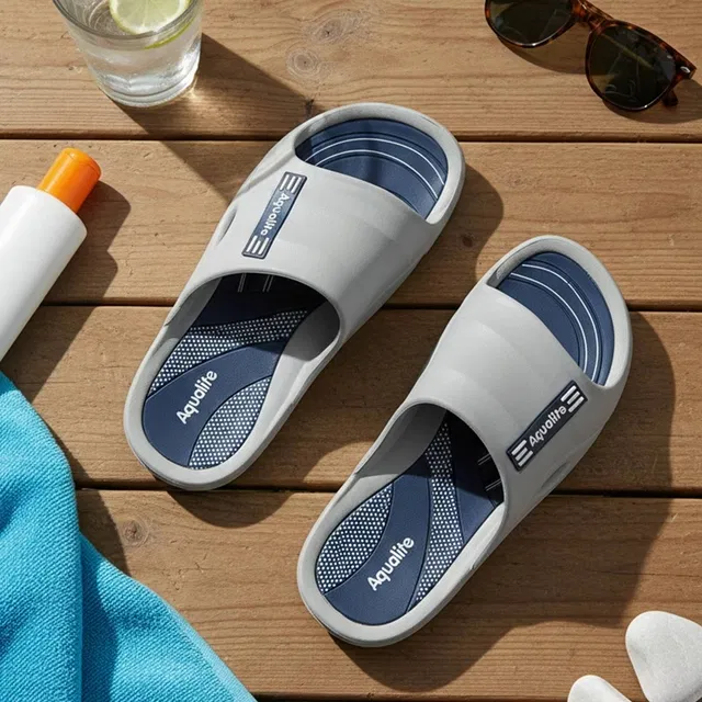 Aqualite Casual Sliders for Men (Grey, Navy, 9 UK/India)
