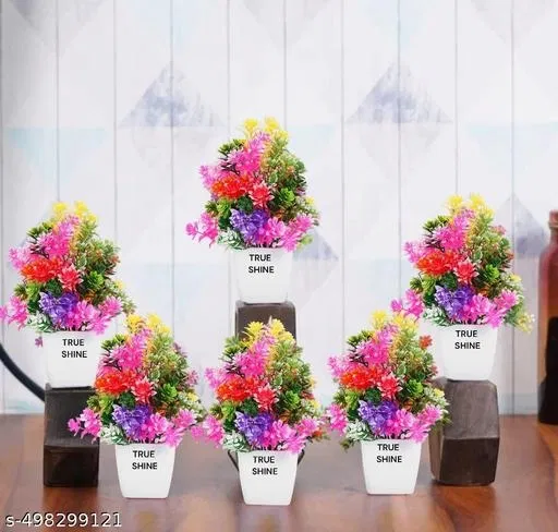 Plastic Artificial Flowers, Multioclor, Pack of 6