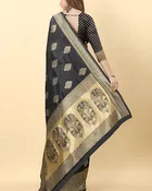 Banarasi Silk Printed Saree for Women, Black 