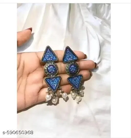 Latest trending printed silver oxidized earrings