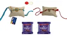 Metal 2 Pcs Rakhi with Greeting card, Roli & 2 Pcs Chocolate 
