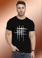 Polyester Printed T-shirt for Men, Black 