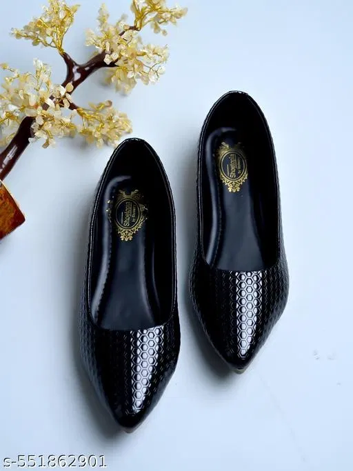 Textured Patent Leather Ballerinas for Women (Black, 8.5-9 Years)
