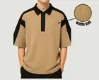 Cotton Blend Colorblocked Polo Neck T-Shirt for Men, Brown 