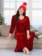 Velvet Solid Nightdress for Women (Maroon, Free Size)