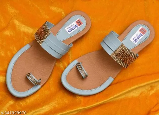 Flats for Women (Sky Blue & Beige, 8)