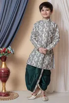 Dupion Silk Printed Kurta with Dhoti for Boys, Multicolor 