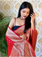 Litchi Silk Zari Woven Saree for Women, Red 