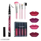 4 Pcs Liquid Lipstick & Eyeliner with 5 Pcs Makeup Bruhses Set 