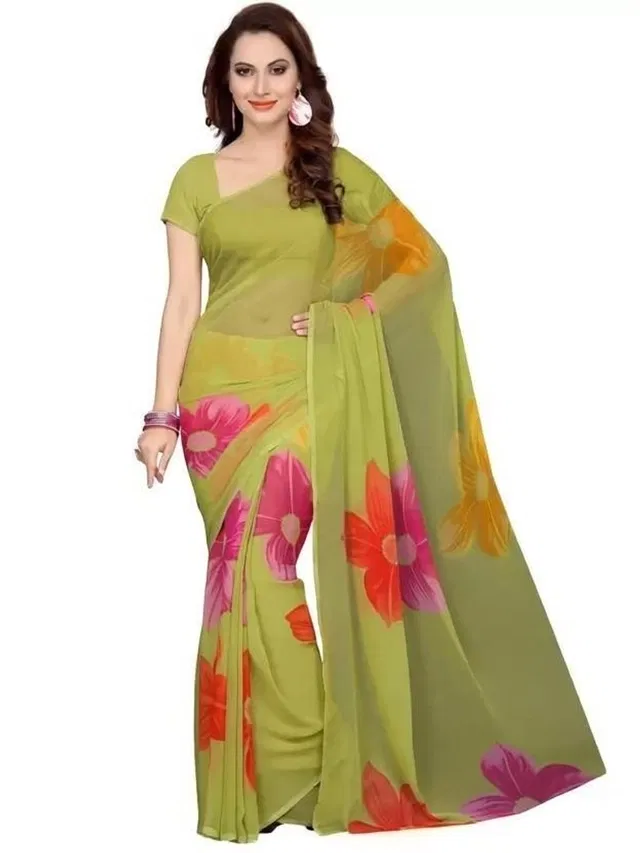 Georgette Saree for Women (Green, Free Size)