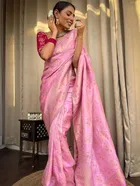 Litchi Silk Woven Design Saree for Women, Pink 