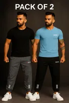 Polyester Gym Joggers for Men (Grey & Black, 30) (Pack of 2)