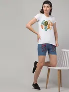Cotton Blend Printed T-shirt for Women, White 