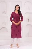 Cotton Chikankari Kurti for Women, Purple 