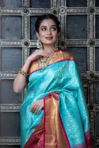 Litchi Silk Zari Woven Saree for Women, Blue 