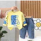 Hosiery Cotton & Denim Printed Clothing Set for Kids, Yellow & Blue 