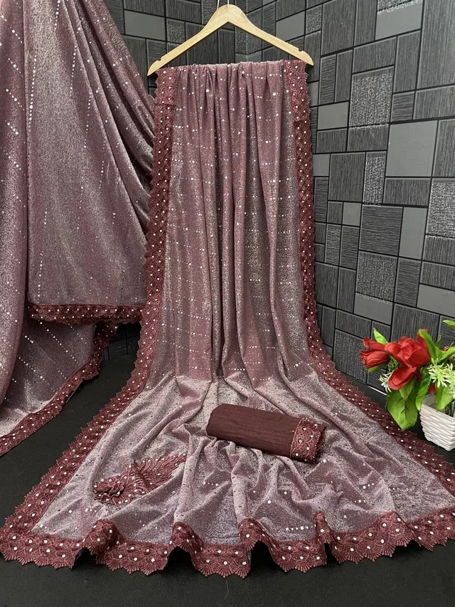 Lycra Blend Solid Saree for Women, Maroon (6.3 m)