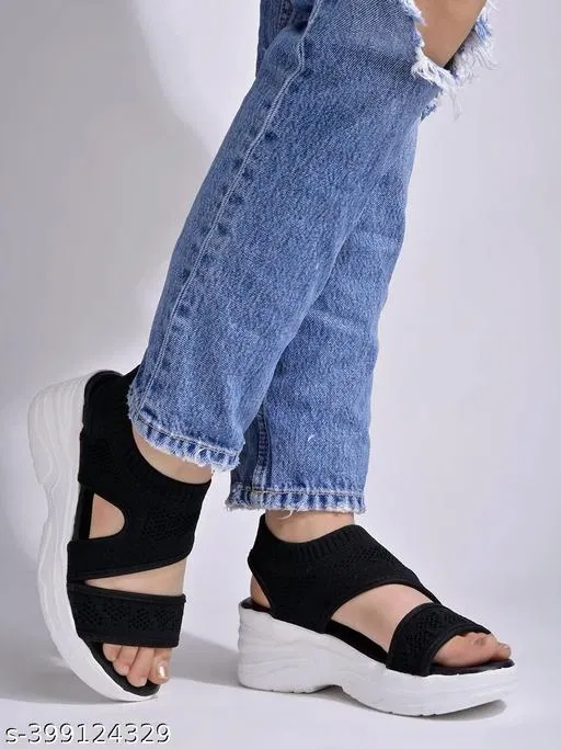 Mesh Heel Sandals for Women (Black, IND-7)