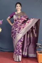 Litchi Silk Zari Woven Saree for Women, Purple 