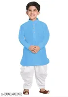 Cotton Solid Kurta with Pyjama for Boys (2-3 Years, Sky Blue & White)