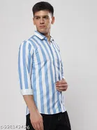Cotton Striped Shirts for Men, Sky Blue 