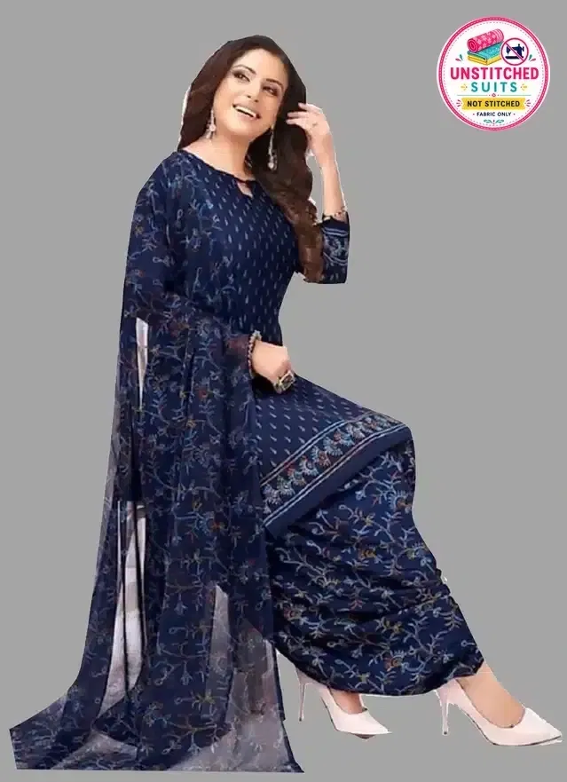 Unstitched Dress Material for Women & Girls (Navy Blue)