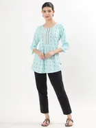 Womens Casual Sleeve Yoke embroidered short Kurti 