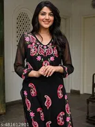 Georgette Printed Kurta & Paint Set For Womens, Black 