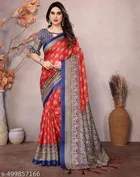 Art Silk Printed Saree for Women, Red 