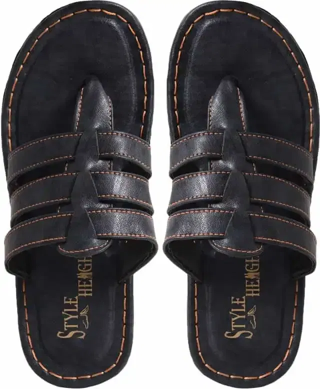 Style Height Artificial Leather Airmax Sandal Men's Slipper (Black, 6) (BM363)