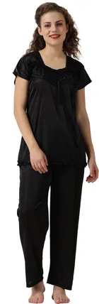 Satin Solid Nightsuit Set for Women 