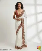Georgette Embellished Saree For Women, White