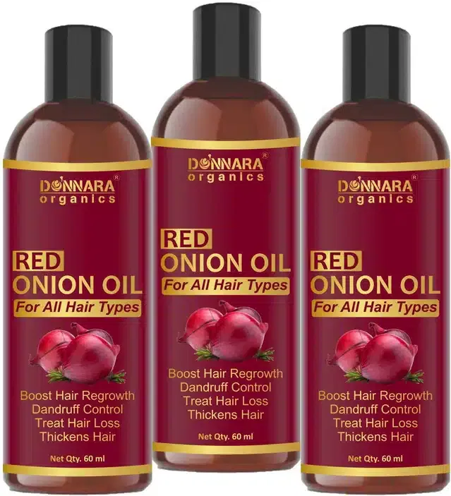 Donnara Organics Pure & Natural Red Onion Hair Oil (Pack of 3, 60 ml)
