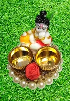 Metal Decoretive Pooja Thali, Multicolour Pack of 1